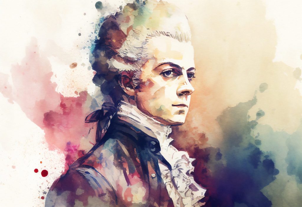 Aquarell von Wolfgang Amadeus Mozart, von KI erstellt